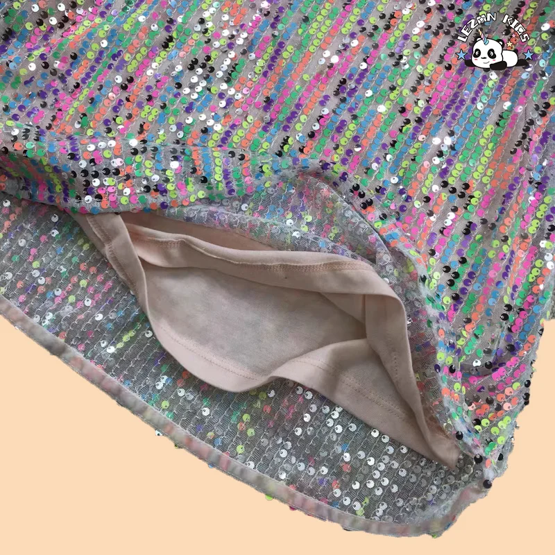 LEZONKIDS - Customizable Wholesale New Innovations Latest Design Puff Sleeve Colorful Sequin Princess Girl Dress